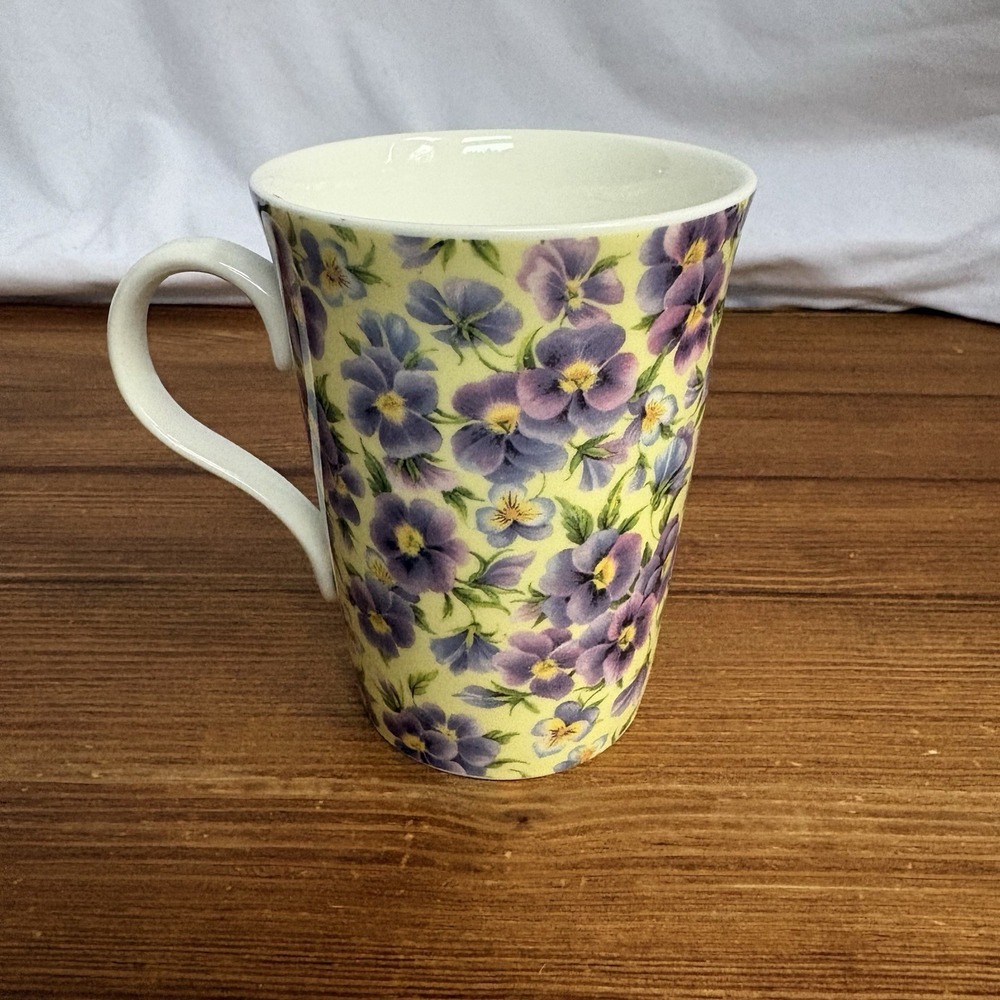 Crown Trent Fine Bone China England Purple Pansy Floral Coffee Tea Mug Cup - Picture 4 of 7